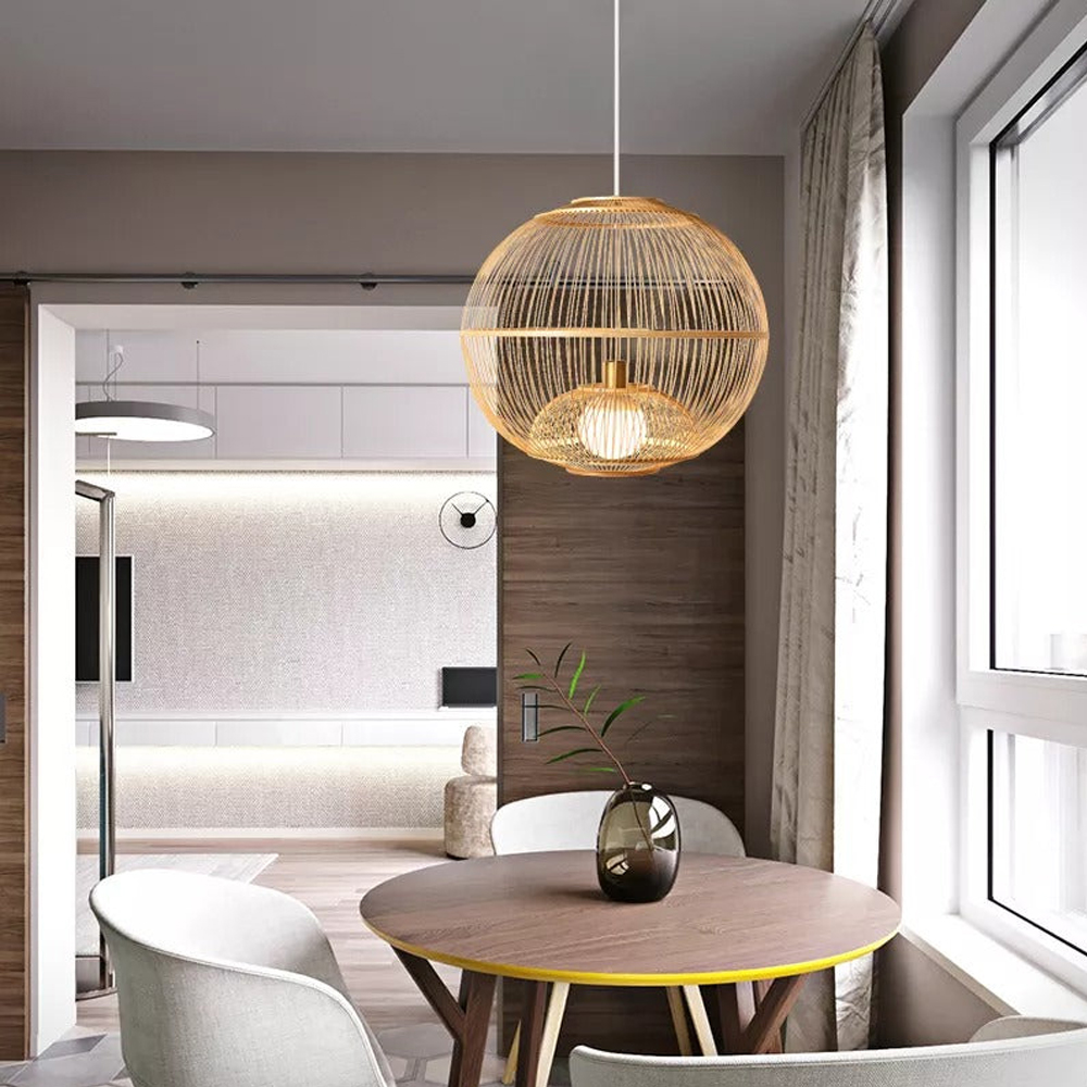 Lantern Pendant Lampshade Japanese Bamboo Hanging Light Fixture