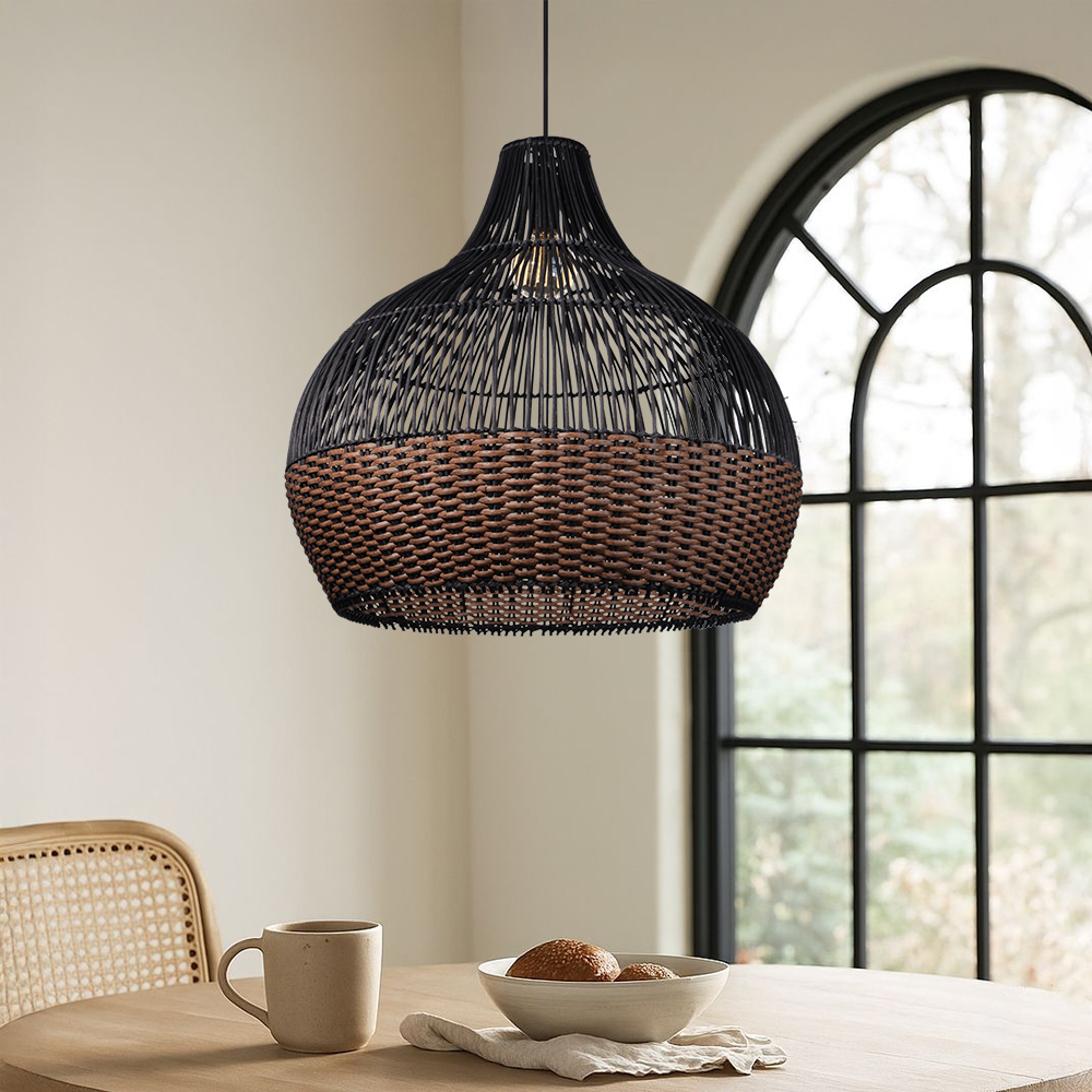 Modern Black Rattan Pendant Light Fixtures Living Room Basket Lighting Chandelier
