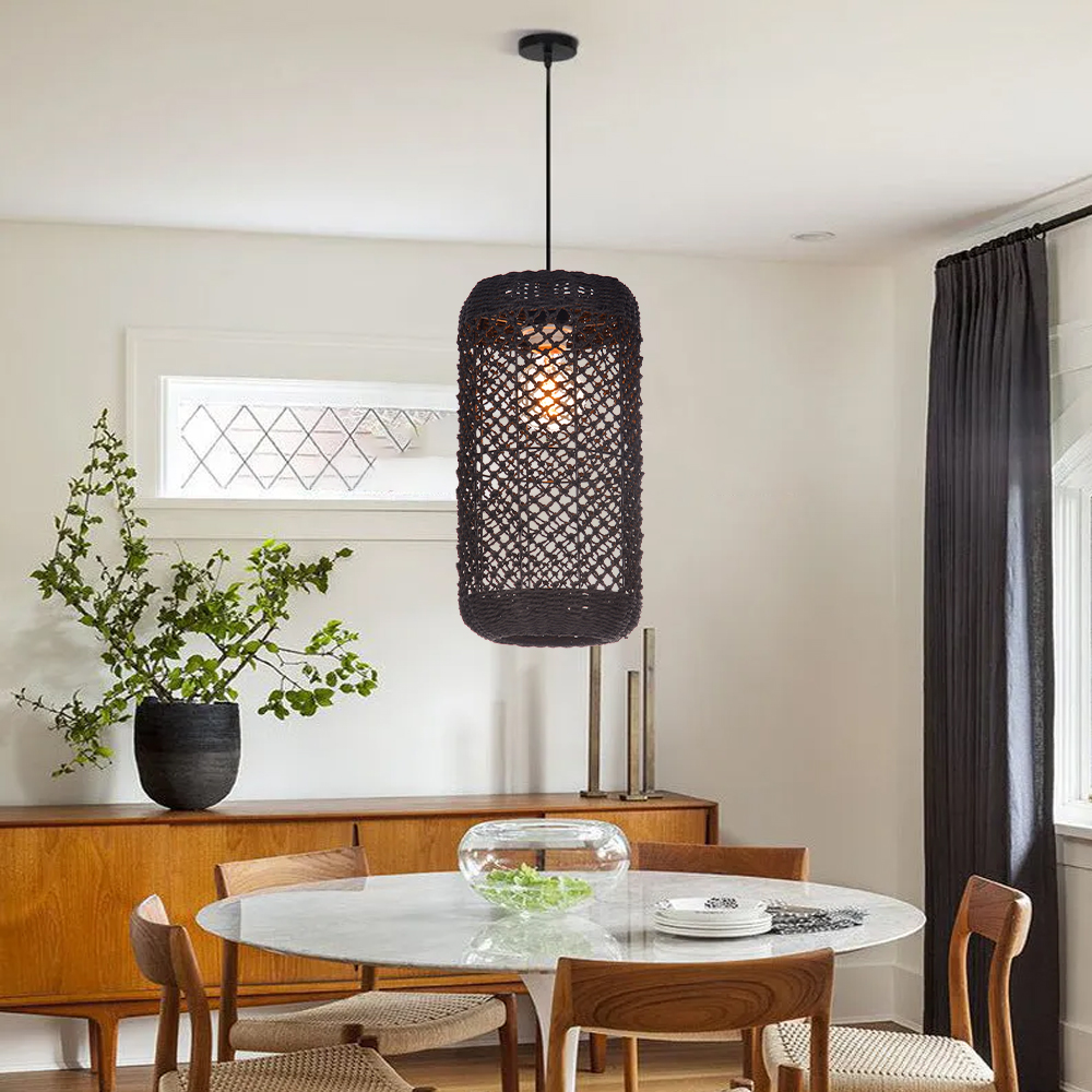Black Seagrass Hanging Light Handmade Woven Pendant Lamp