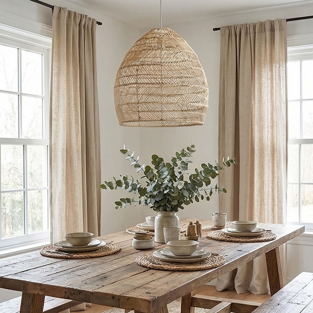 Natural Rattan Dome Pendant Light  Wicker Hanging Lamp for Cozy Living Room Dining Room