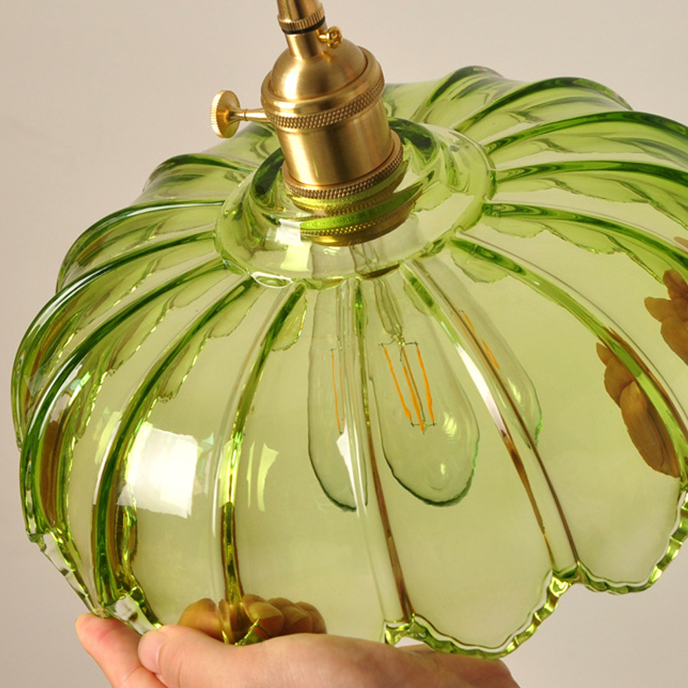 Vintage Green Copper Glass Chandelier Adjustable Pendant Light
