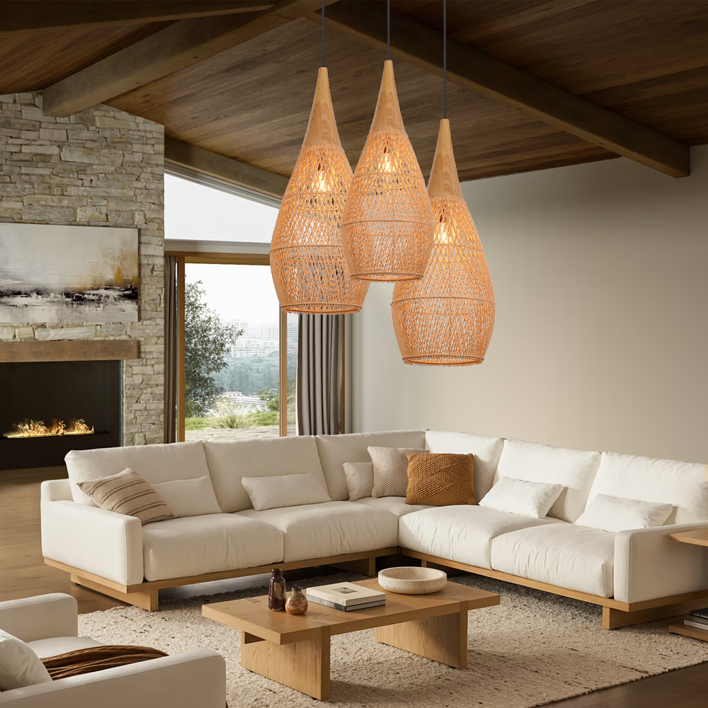Rattan Pendant Light Wabi Sabi Style Retro Dining Room Chandelier