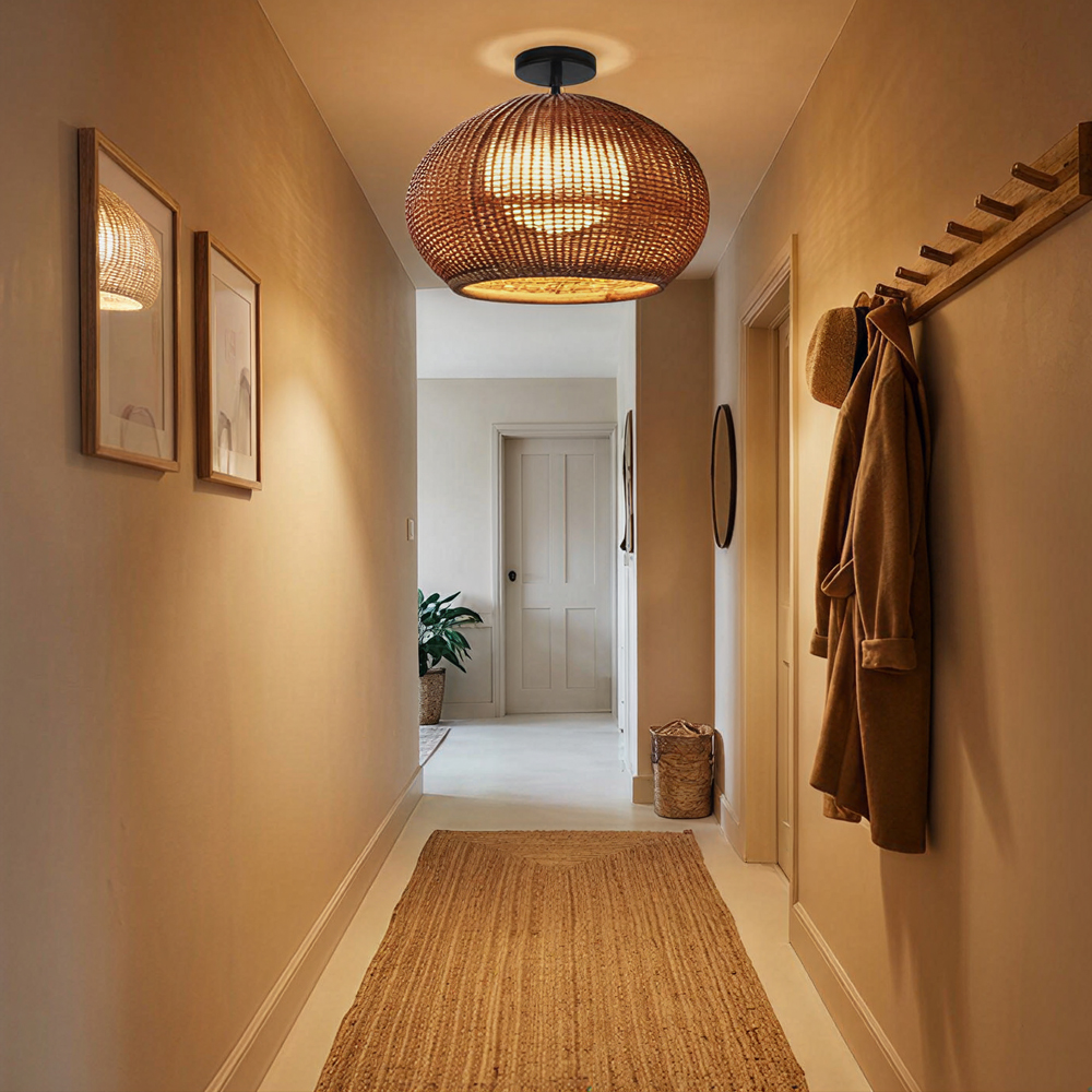 Rustic Rattan Pendant Lighting Waterproof Outdoor Garden Lantern for Gazebo and Terrace