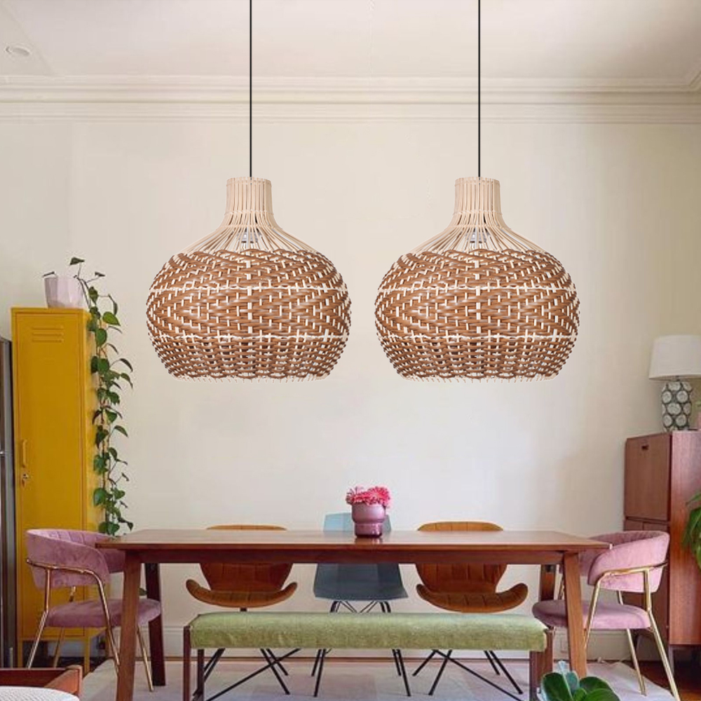 Beautiful Rattan Pendant Light over the Kitchen Counter