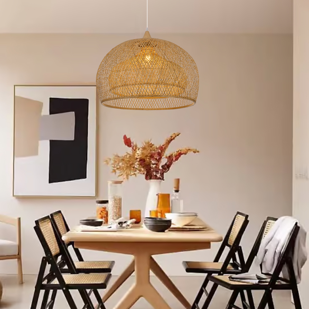 Japandi Style Handwoven Bamboo Pendant Light for Dining Nook