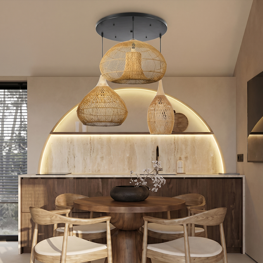 Rattan Pendant Light Wabi Sabi Style Retro Dining Room Chandelier