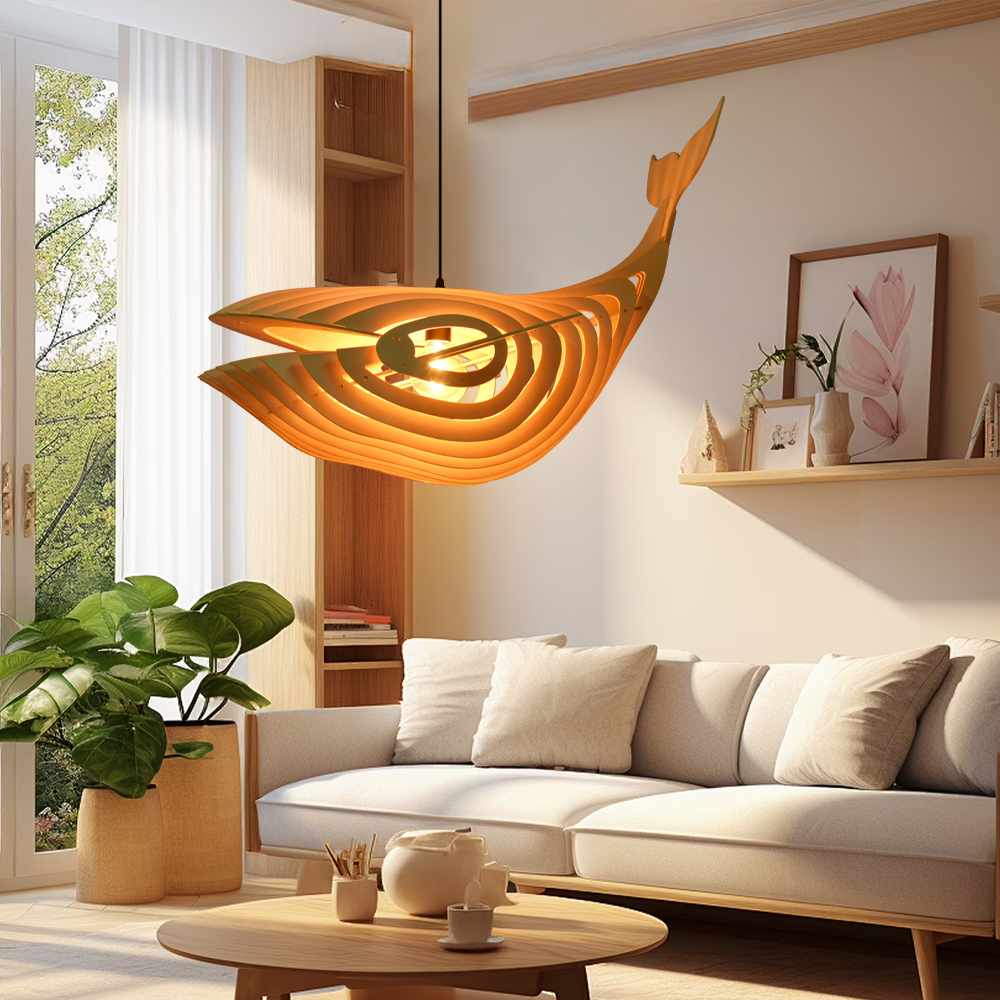 Wooden Pendant Light Japanese Laser Cut File Whale Art Chandelier