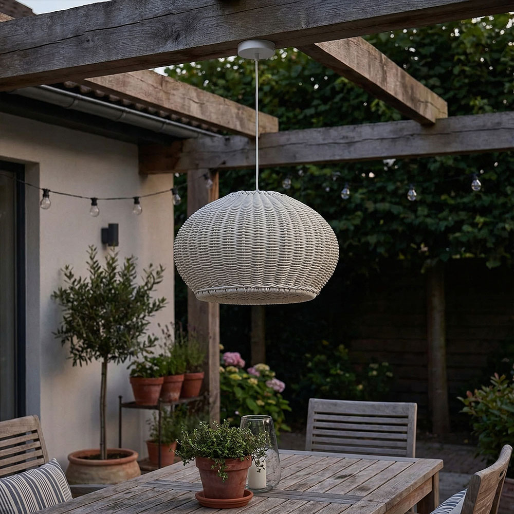 Rustic Rattan Pendant Lighting Waterproof Outdoor Garden Lantern for Gazebo and Terrace