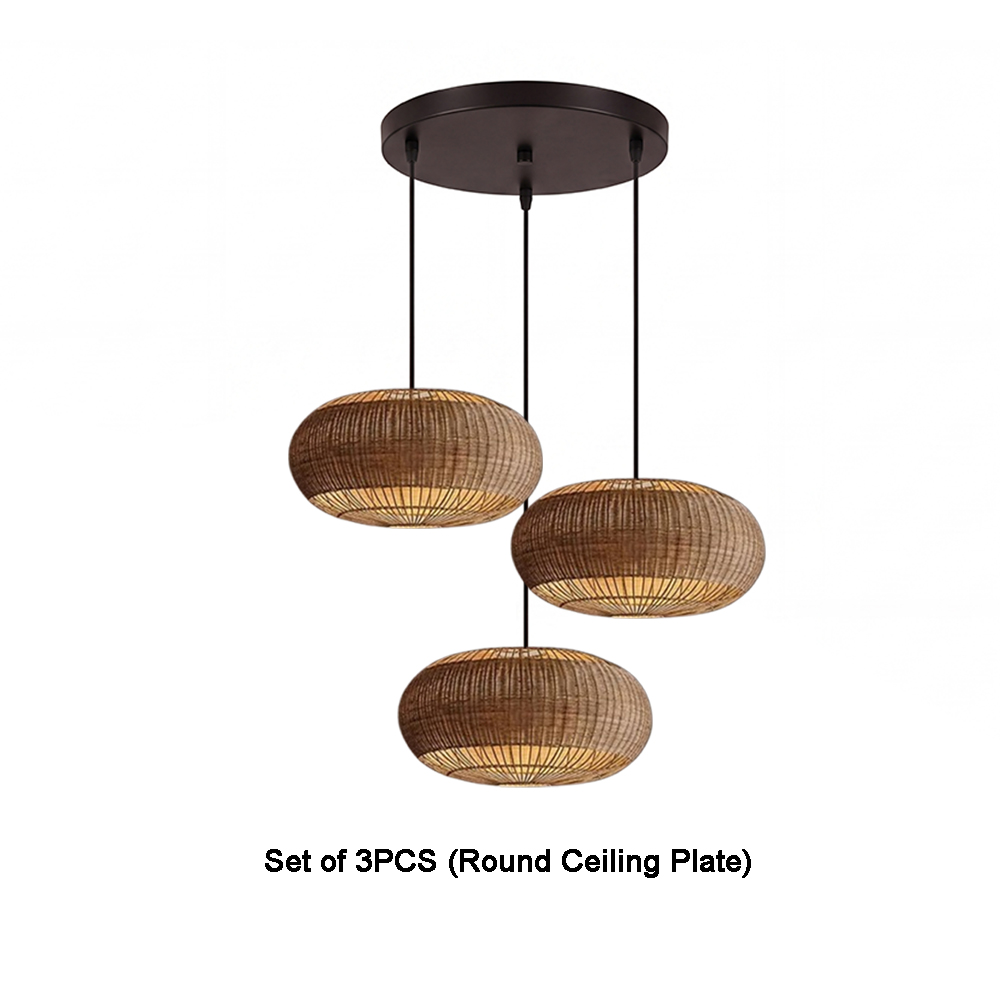 Coastal Home Lighting Kitchen Island Rattan Pendant Light Natural Retro Luxurious Chandelier Wabi-sabi Style