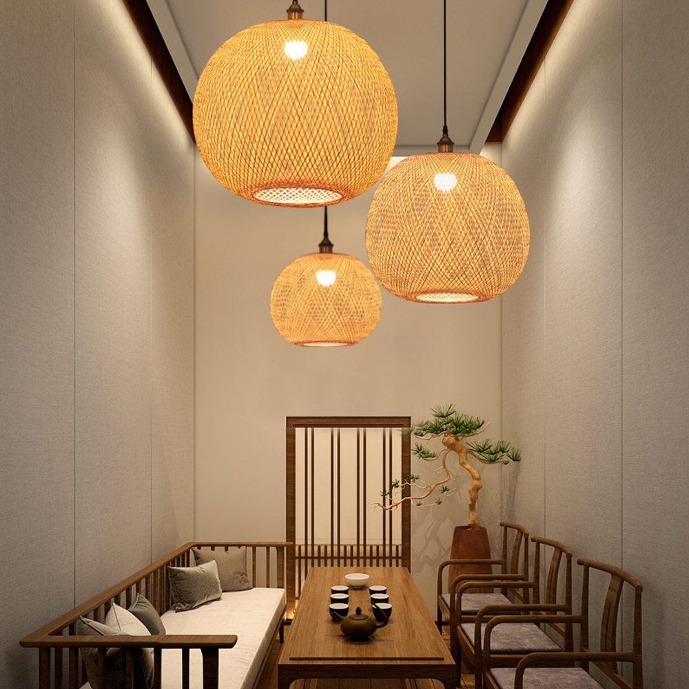 Southeast Asian Chandelier Bamboo Weaving Creative Stairwell Pendant Lamps