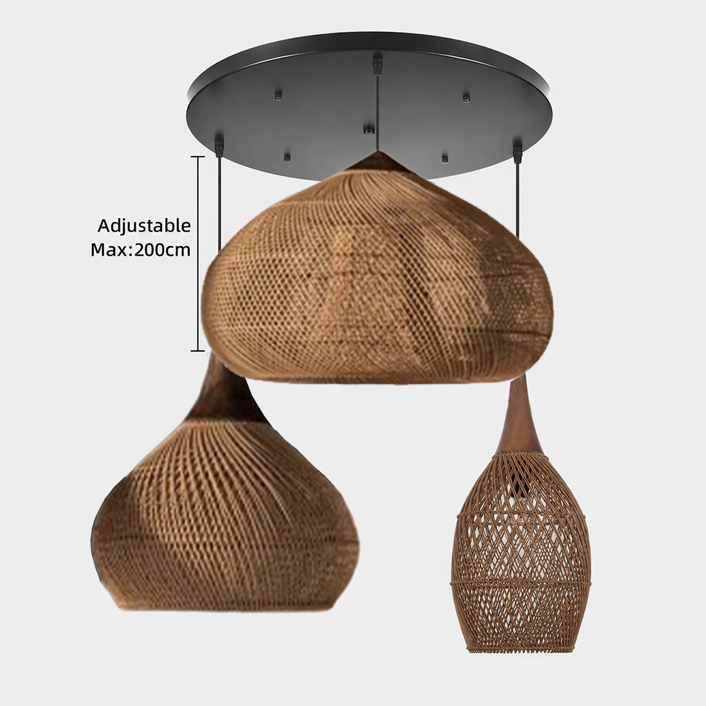 Rattan Pendant Light Wabi Sabi Style Retro Dining Room Chandelier