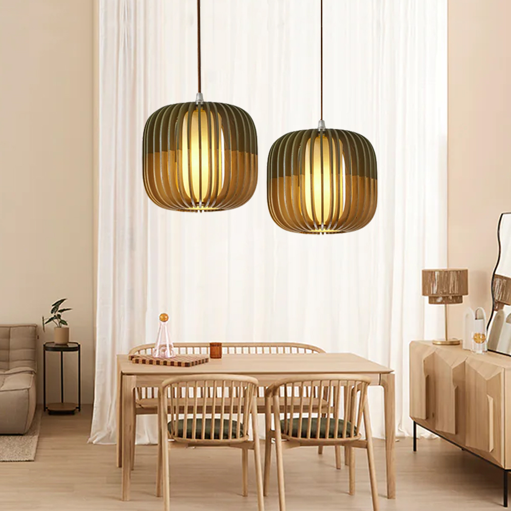 Pumpkin Wooden Pendant Light Nordic Hanging Lamp For Dining Room