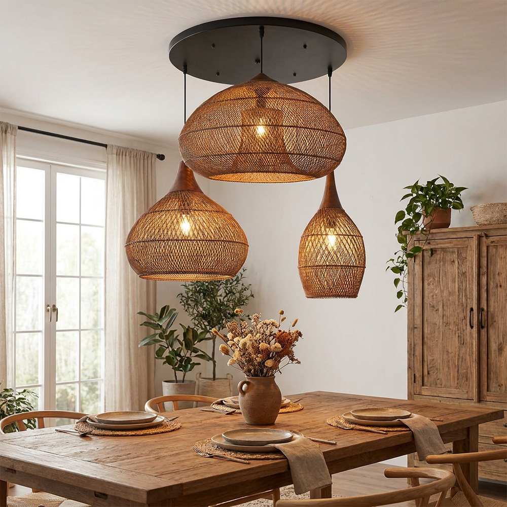 Rattan Pendant Light Wabi Sabi Style Retro Dining Room Chandelier