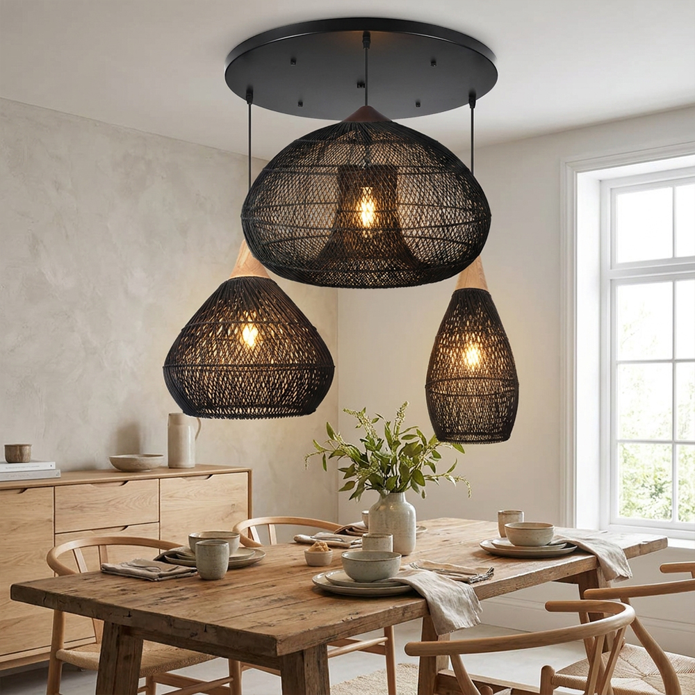 Rattan Pendant Light Wabi Sabi Style Retro Dining Room Chandelier