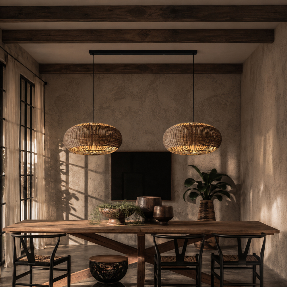 Coastal Home Lighting Kitchen Island Rattan Pendant Light Natural Retro Luxurious Chandelier Wabi-sabi Style