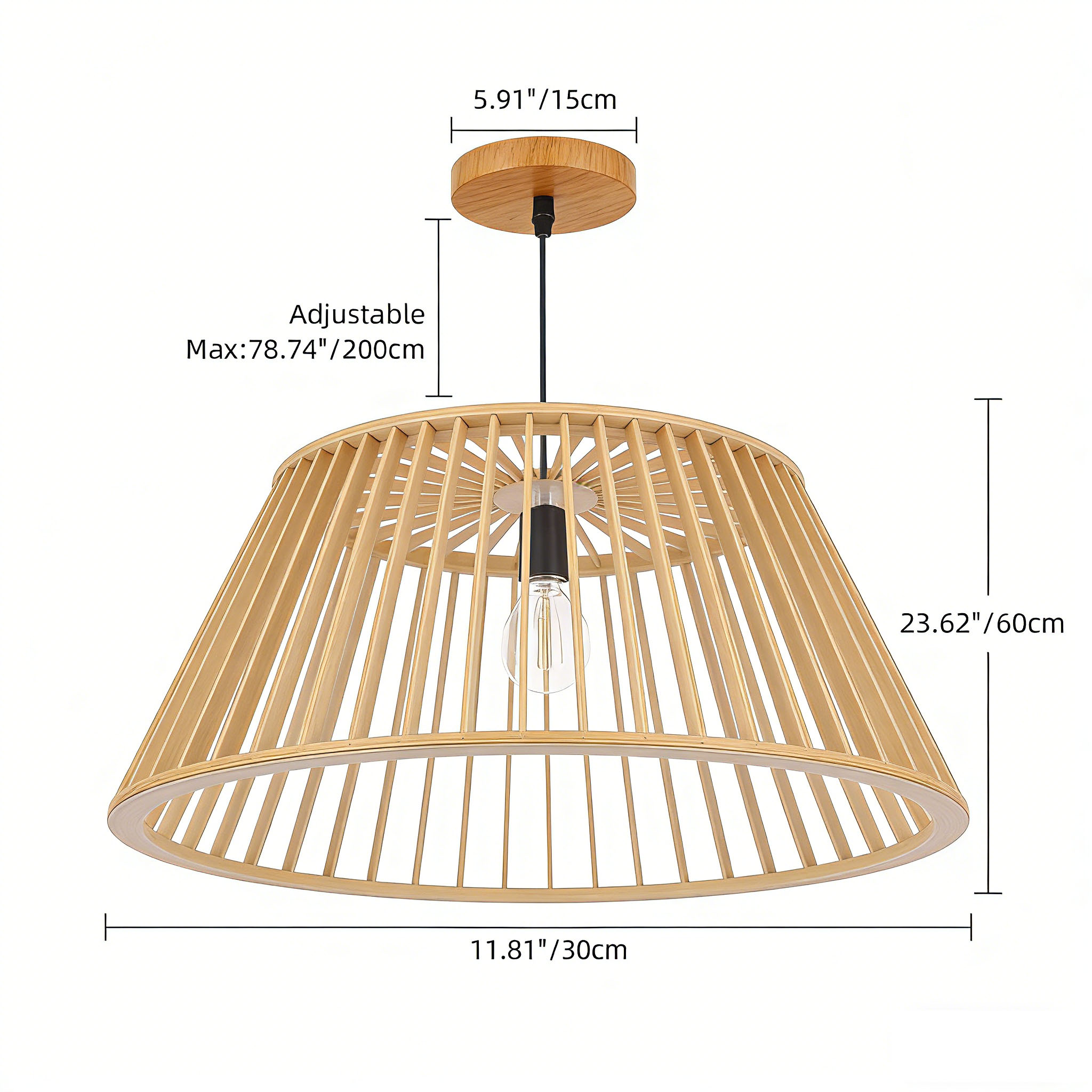 Minimalist Wooden Slatted Pendant Lamp with Adjustable Cord