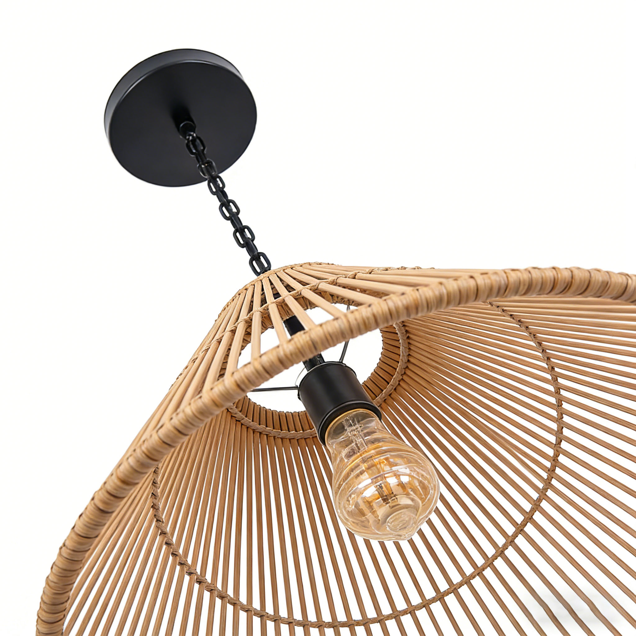 Natural Wooden Weave Pendant Lamp Boho-Industrial Ceiling Lighting