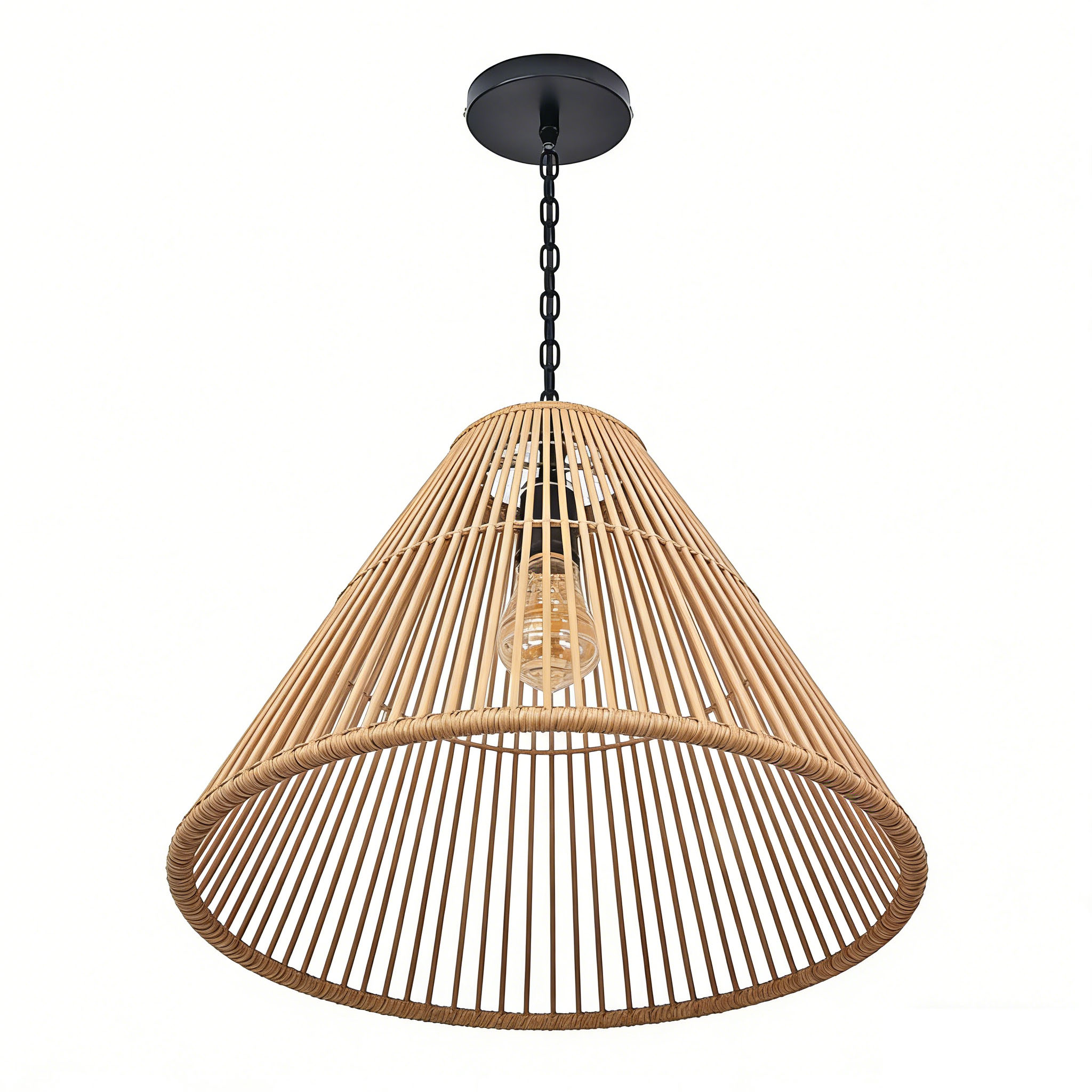 Natural Wooden Weave Pendant Lamp Boho-Industrial Ceiling Lighting
