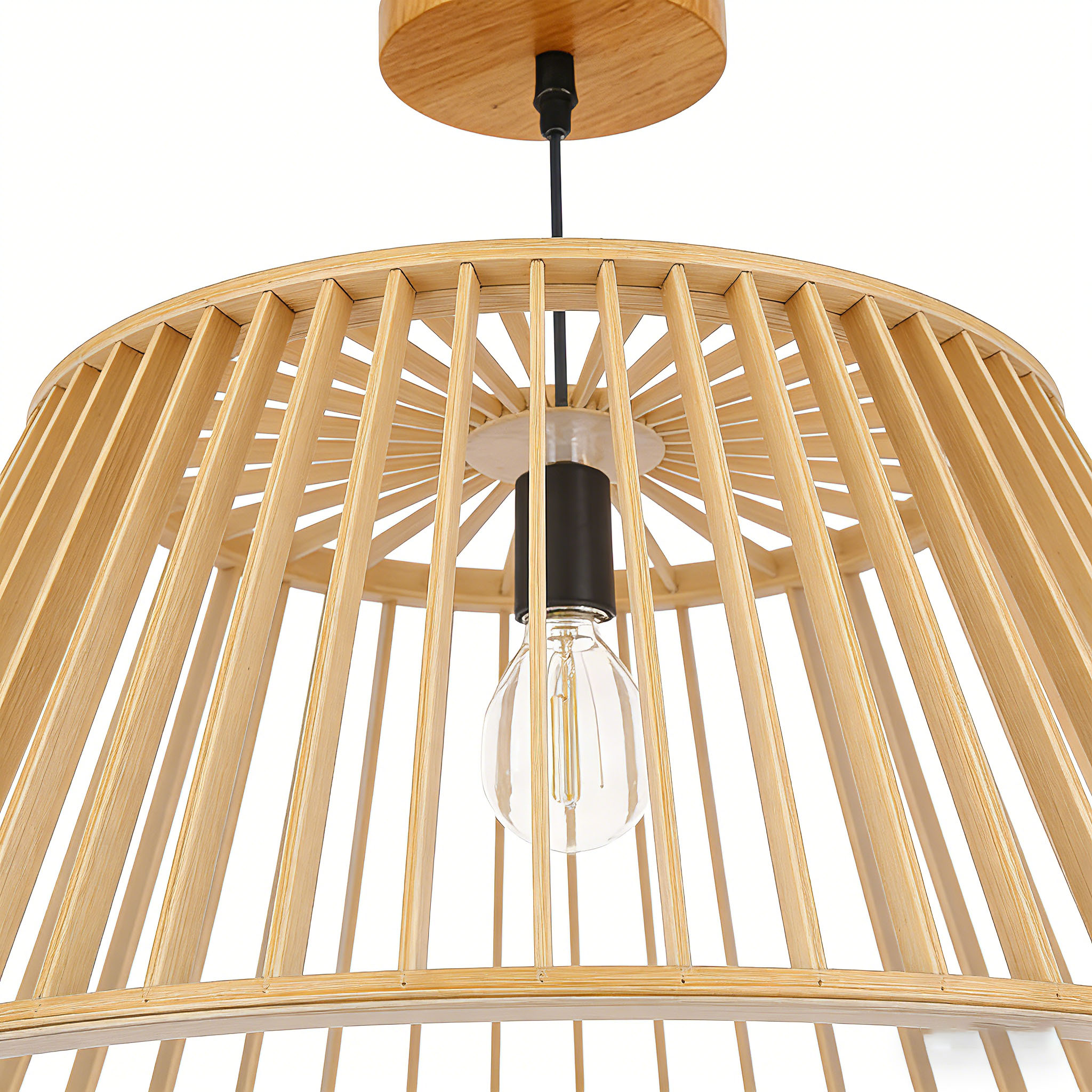 Minimalist Wooden Slatted Pendant Lamp with Adjustable Cord