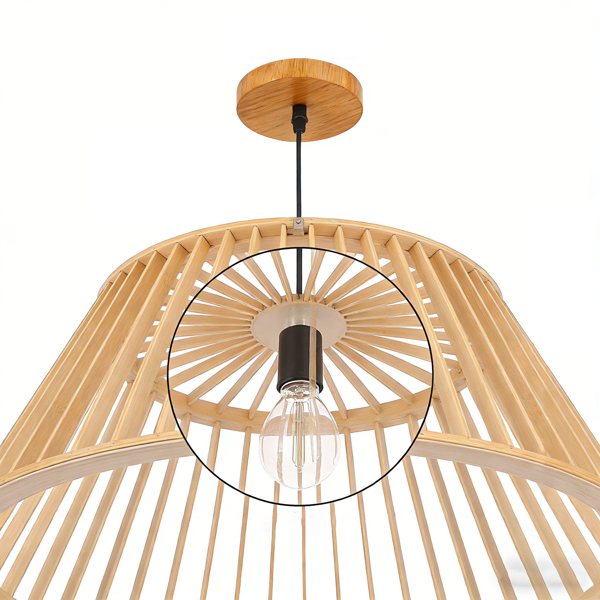 Minimalist Wooden Slatted Pendant Lamp with Adjustable Cord