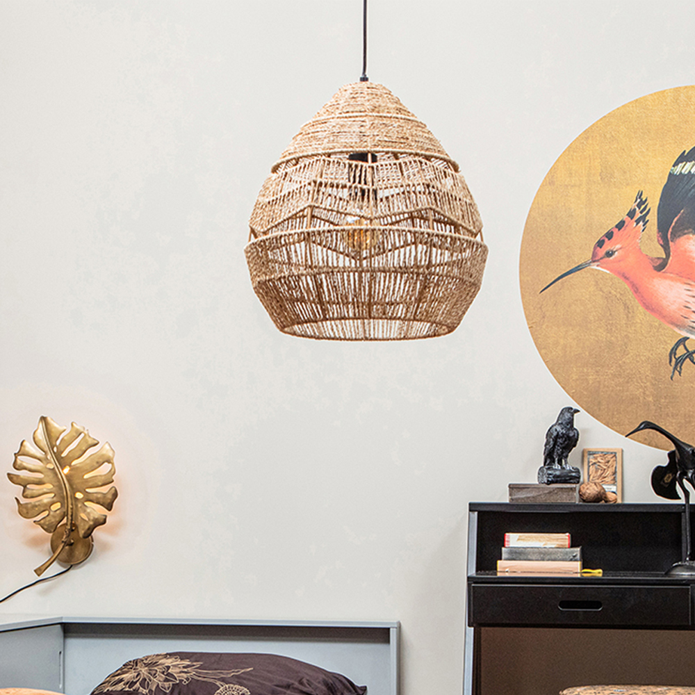 Wabi-Sabi Woven Rope Chandelier Chic Wicker Light Fixtures For Homestay