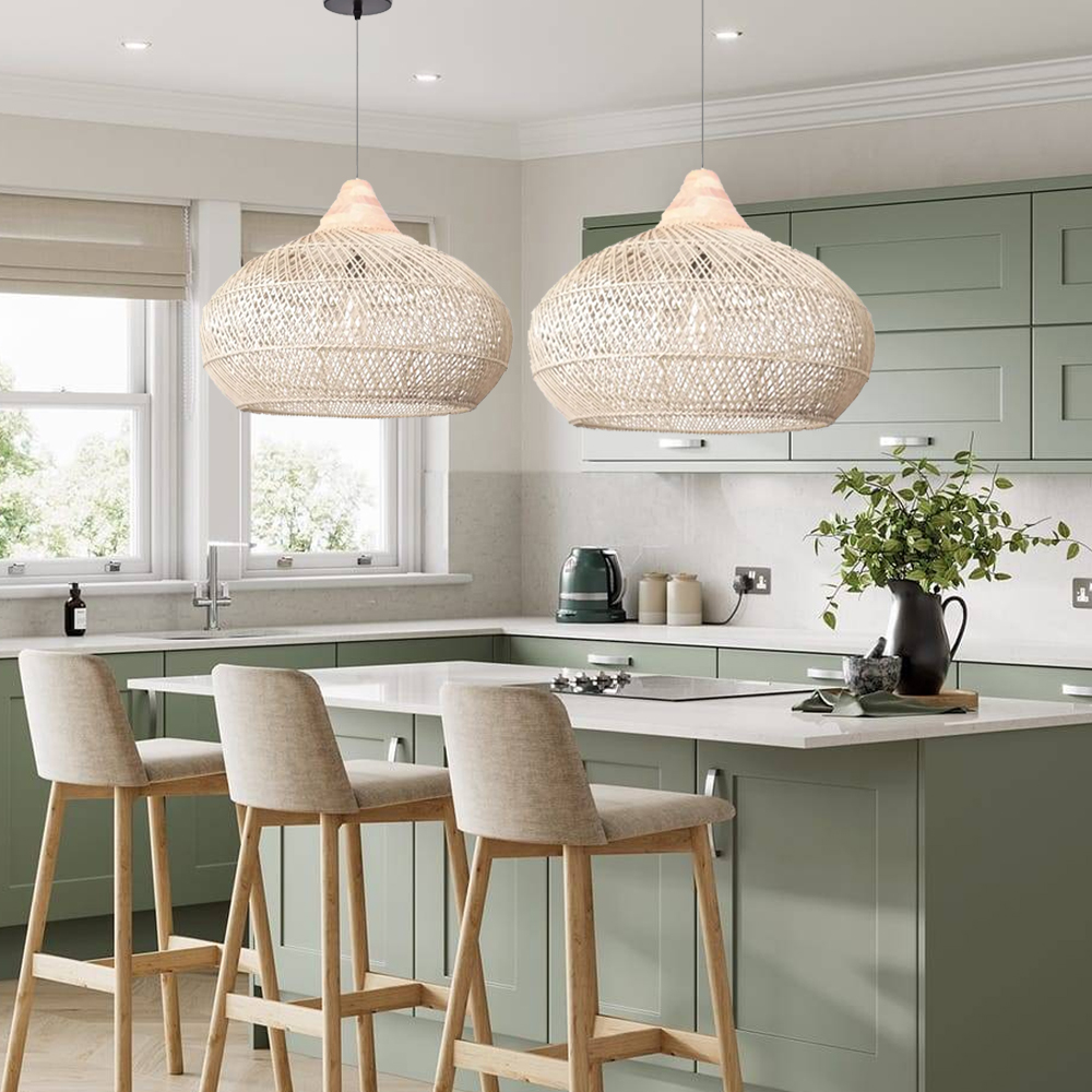 Modern Woven Rattan Hanging Lighting Fixture for Kitchen Island