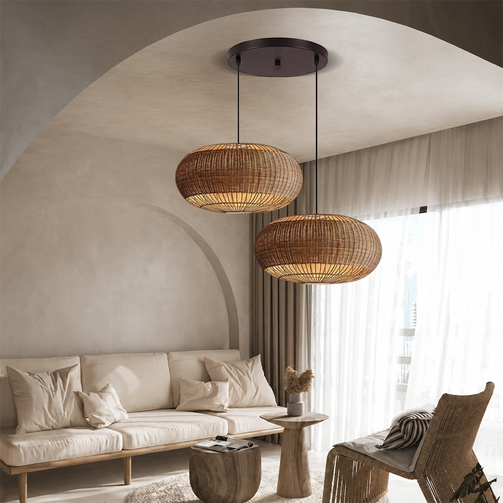 Coastal Home Lighting Kitchen Island Rattan Pendant Light Natural Retro Luxurious Chandelier Wabi-sabi Style