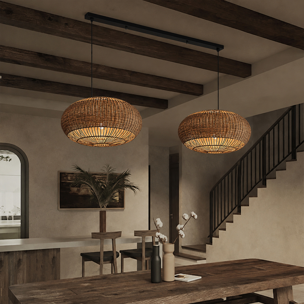 Coastal Home Lighting Kitchen Island Rattan Pendant Light Natural Retro Luxurious Chandelier Wabi-sabi Style