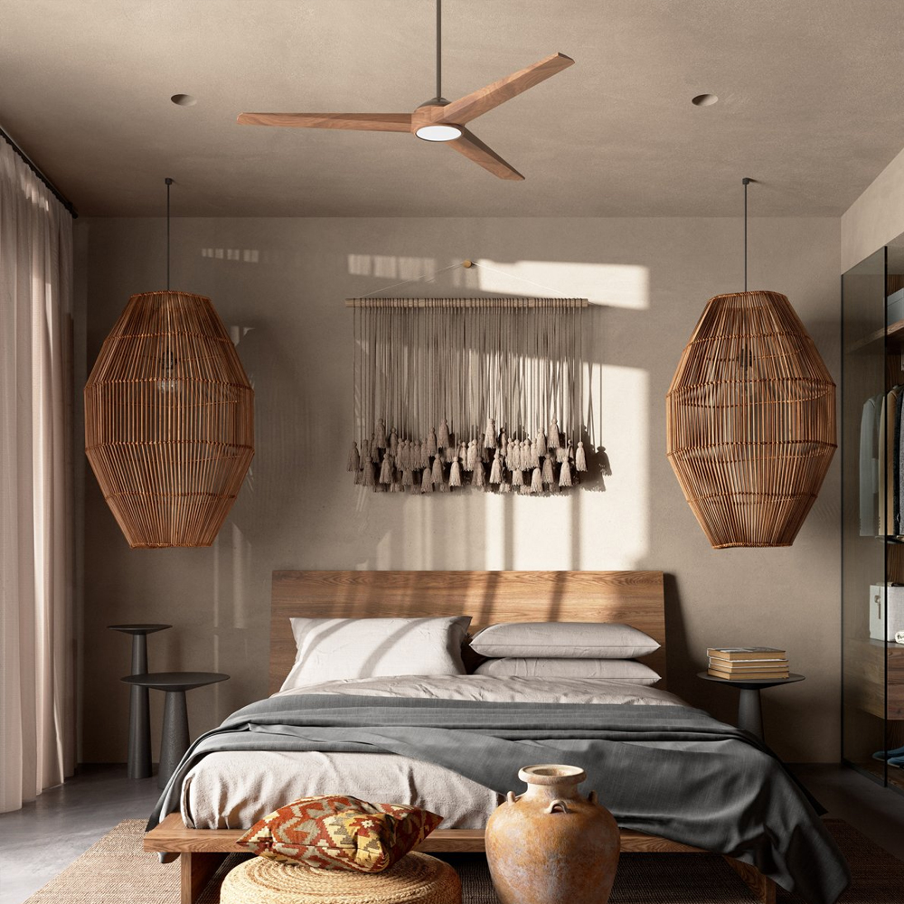 Wabi Sabi Style Bedroom Chandelier Japanese Transitional Zen Rattan Art Lamp Shade