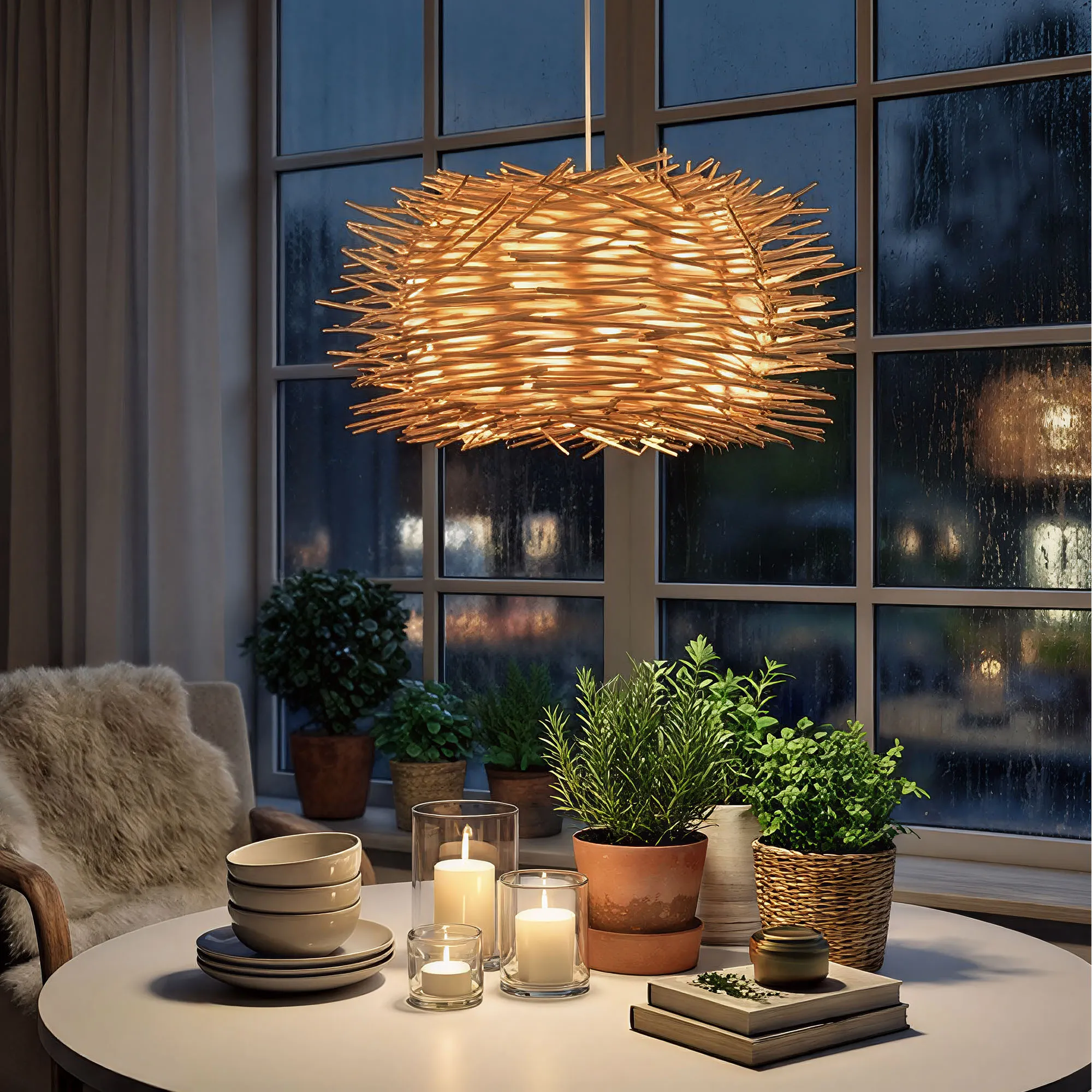 Rattan Bird's Nest Pendant Light Hand-Woven Twig Chandelier for Nature-Inspired Living