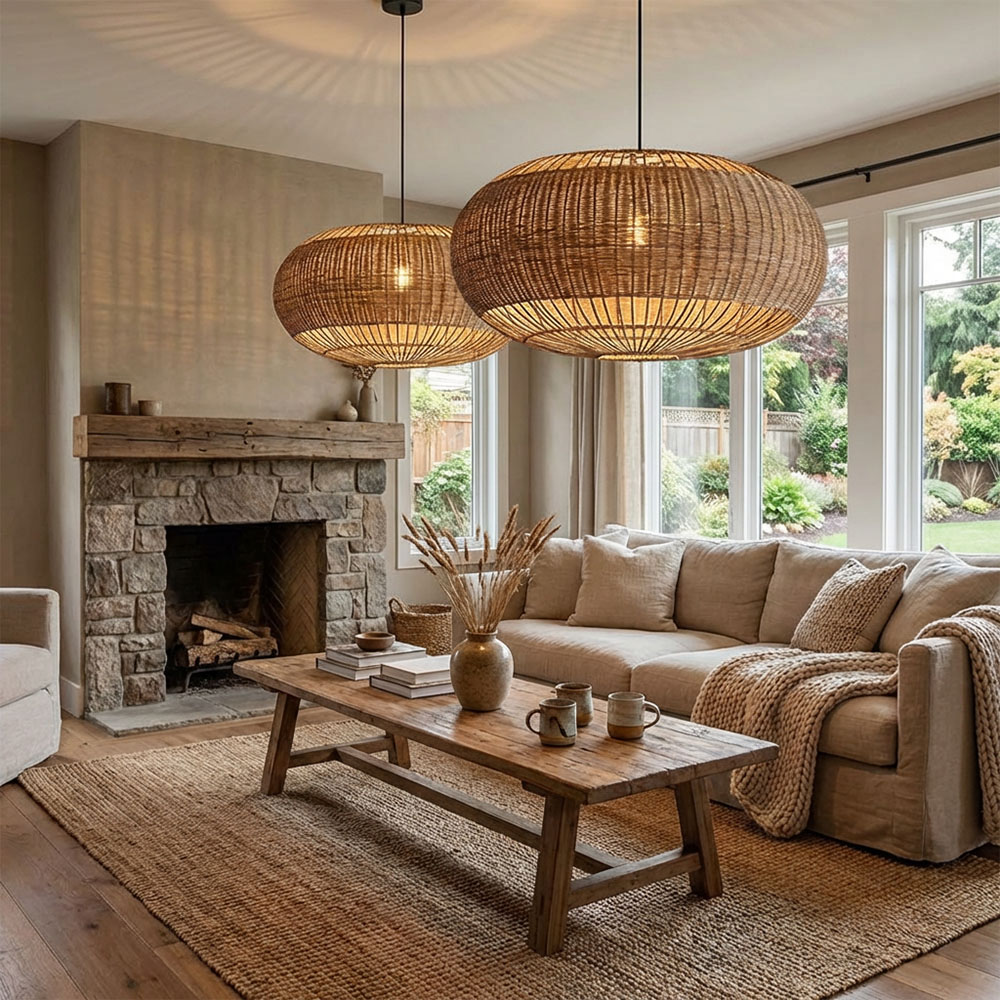 Farmhouse Kitchen Pendant Light Fixtures Wabi-sabi Style Woven Chandelier