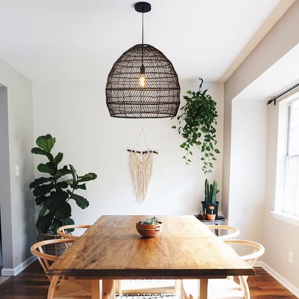Natural Rattan Dome Pendant Light  Wicker Hanging Lamp for Cozy Living Room Dining Room