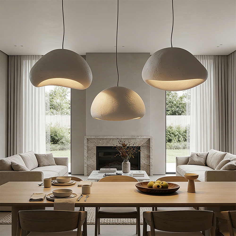 Organic Minimalism Resin Pendant Light Handmade Pebble Shaped Clay Hanging Lamp for Dining Room