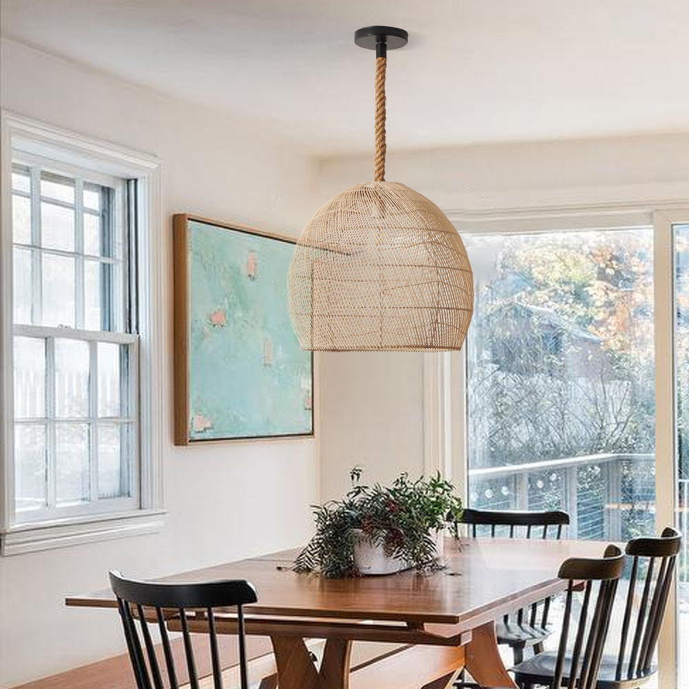 Rattan Pendant Light | Boho Woven Hanging Lamp for Dining Room & Kitchen