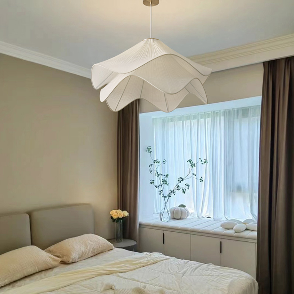Simple Anna White Fabric Pendant Light French Living Room Flower Petal Chandelier