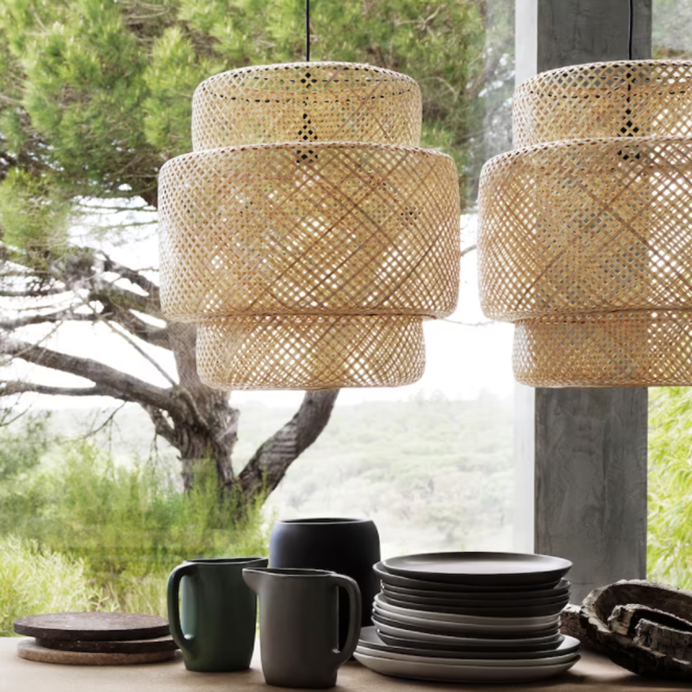 Hand-Woven Bamboo Pendant Light for Kitchen Island