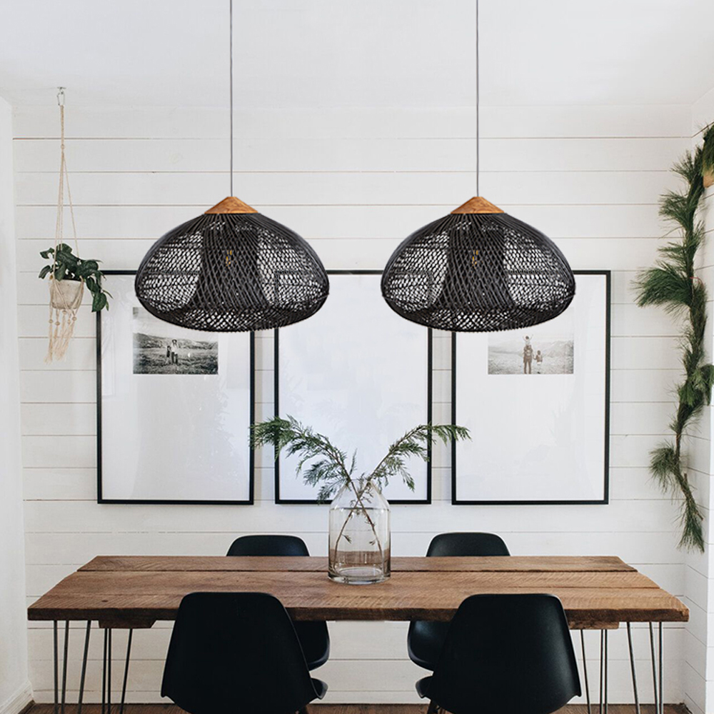 Wabi Sabi Style Retro Dining Room Chandelier Rattan Zen Pendant Light