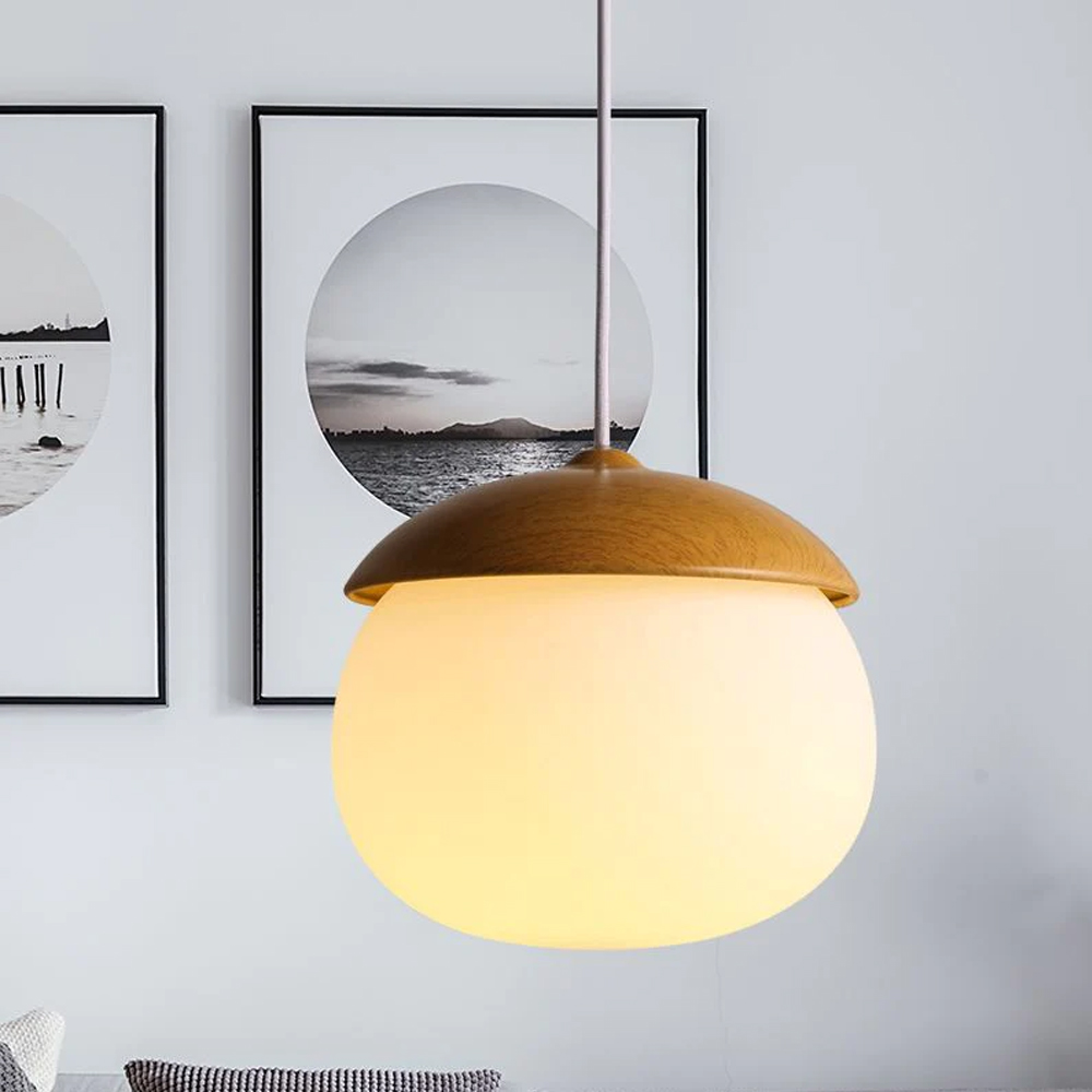 Handmade Wooden LED Hanging Lamp Nut Shaped Pendant Light