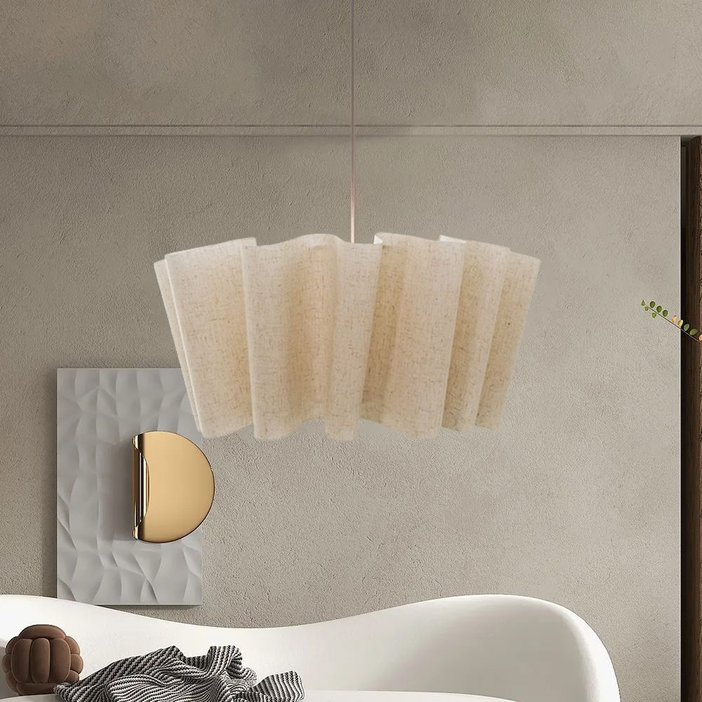 Nordic Fabric Pendant Light Lampshade Vintage Handmade Pleated Chandelier