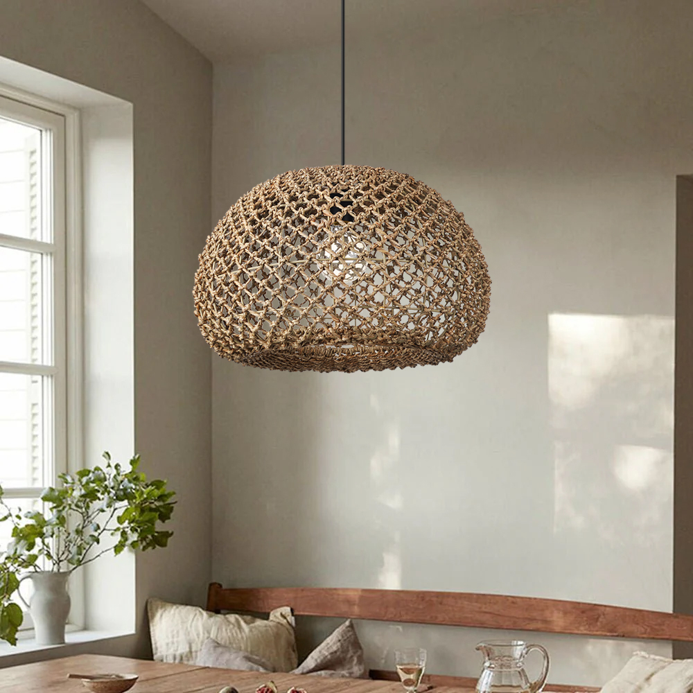 Farmhouse Kitchen Island Chandeliers Wicker Coastal Hanging Pendant Lighting for Restaurants