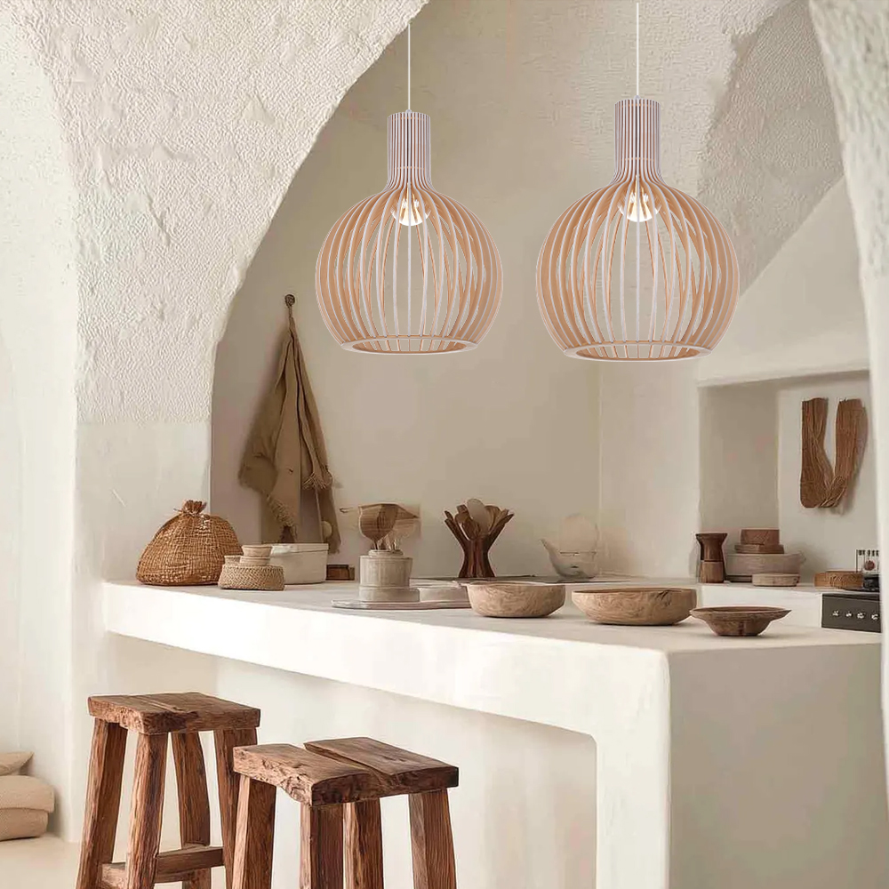 Small Chandelier White Wood Birdcage Pendant Lights