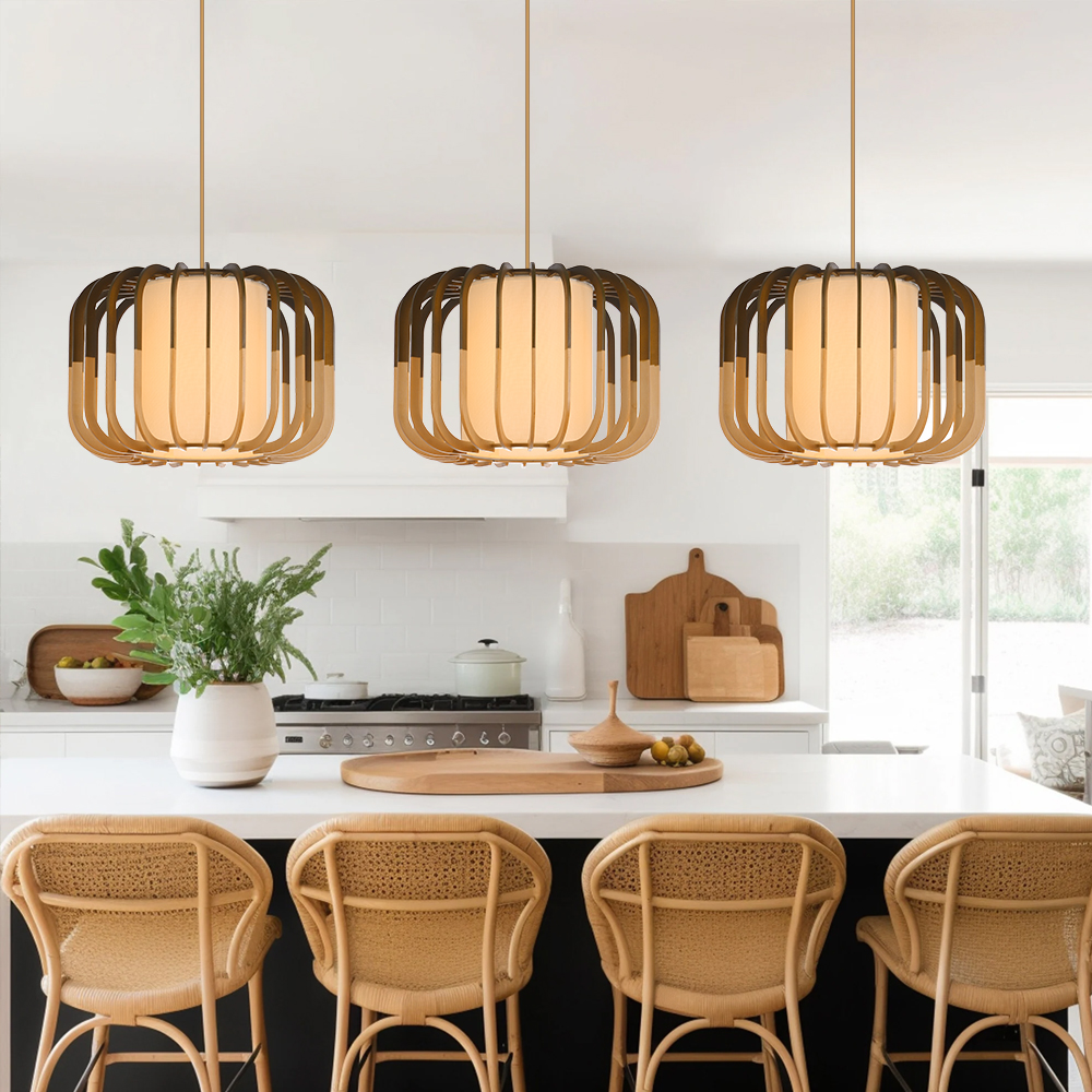 Japanese-style Small Wooden Pendant Lamp for Dining Room Kitchen