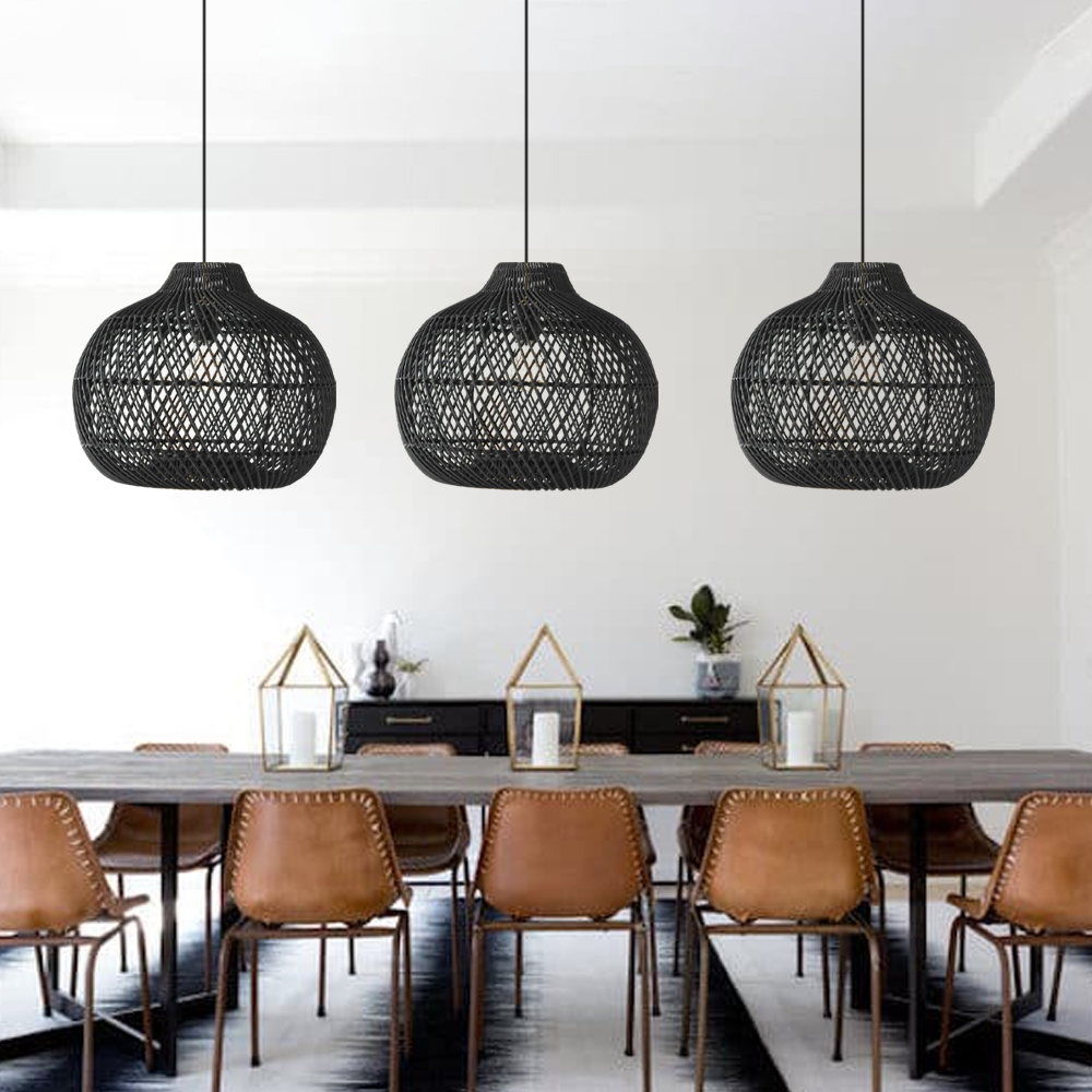 Bohemian Black Rattan Ceiling Light Coastal Hanging Lamp