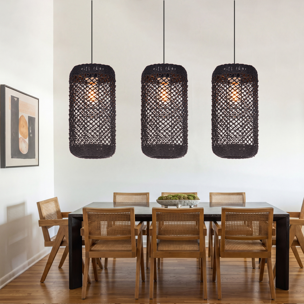 Black Seagrass Hanging Light Handmade Woven Pendant Lamp