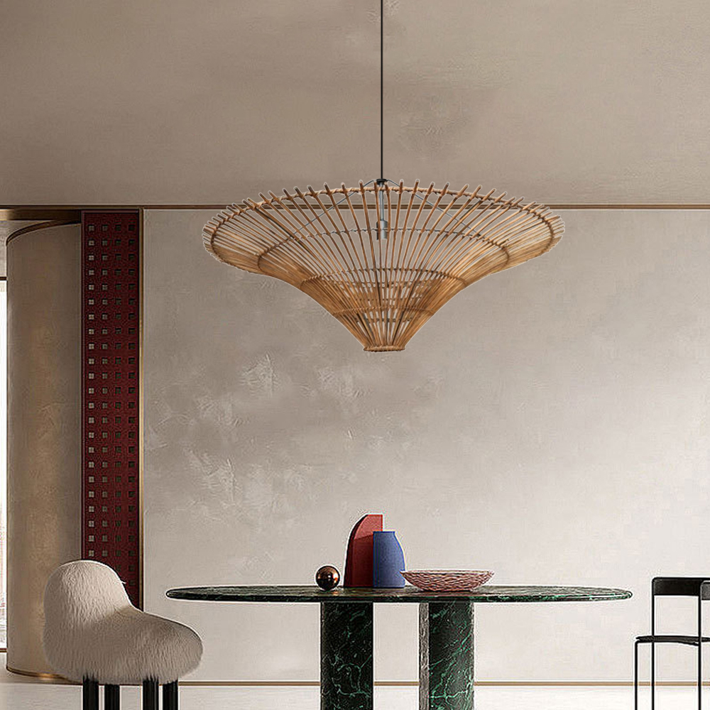 Ships from US Warehouse: 24" Woven Rattan Pendant Light over Dining Table