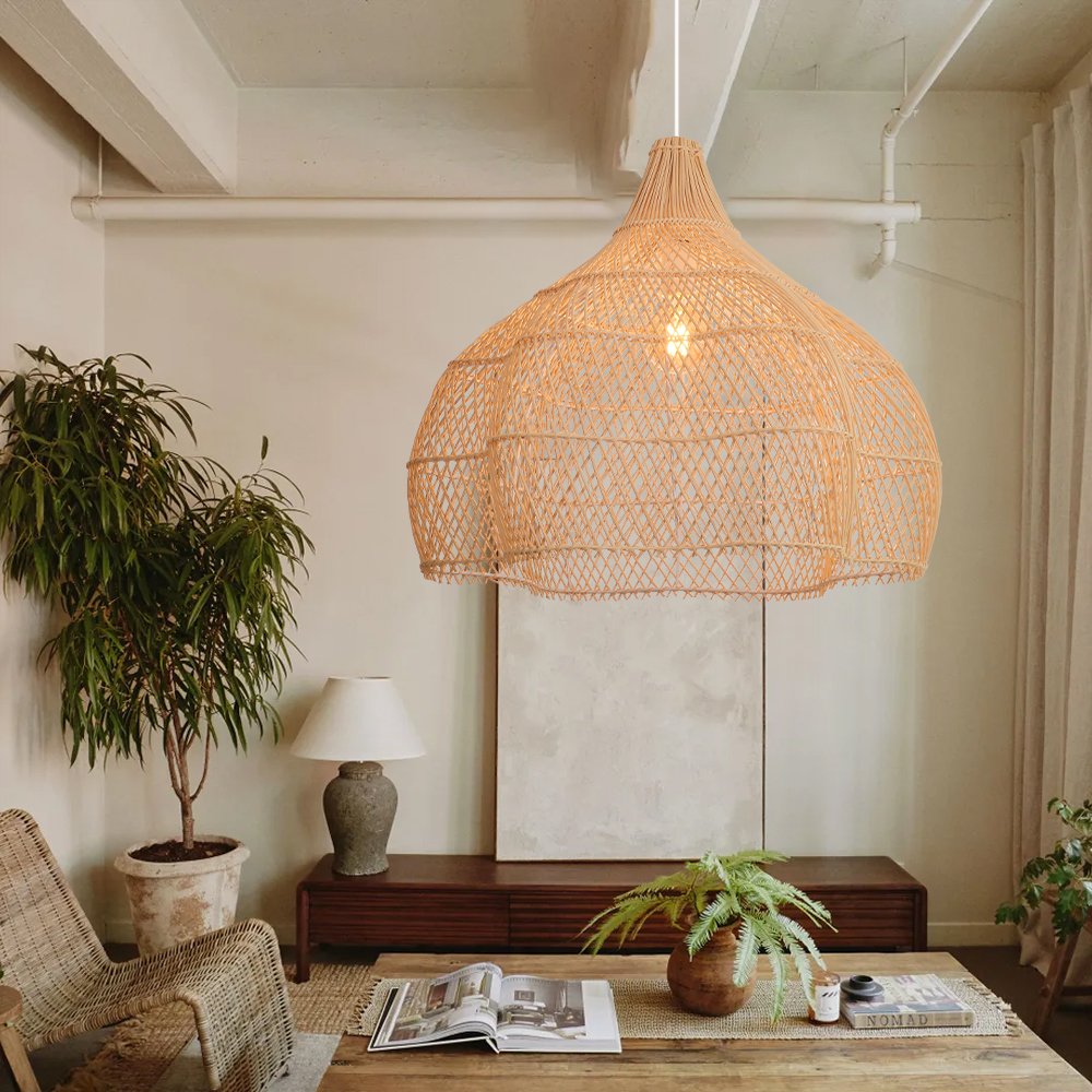 Living Room Rattan Pendant Light Wabi Sabi Wicker Chandelier