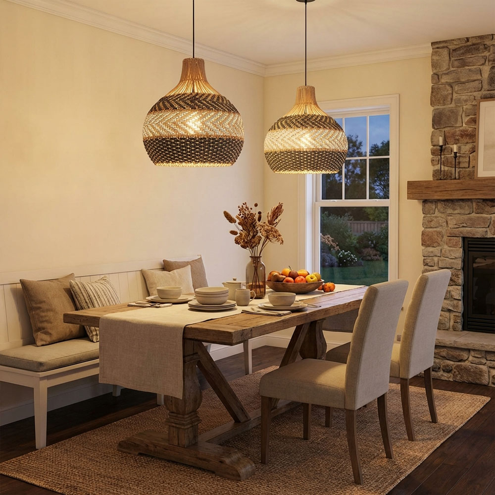 Modern Boho Woven Rattan Pendant Lighting Coastal Japandi Dining Room Kitchen Basket Light Fixture