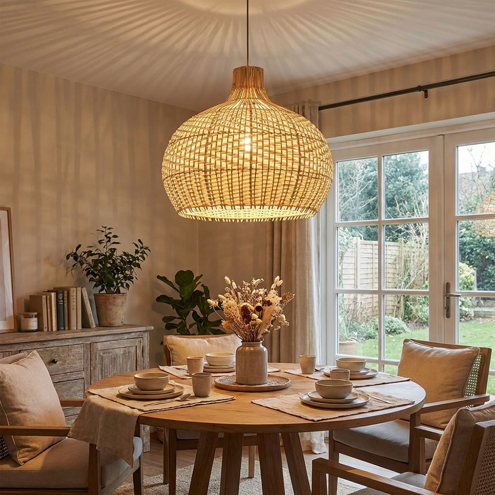 Modern Boho Woven Rattan Pendant Lighting Coastal Japandi Dining Room Kitchen Basket Light Fixture