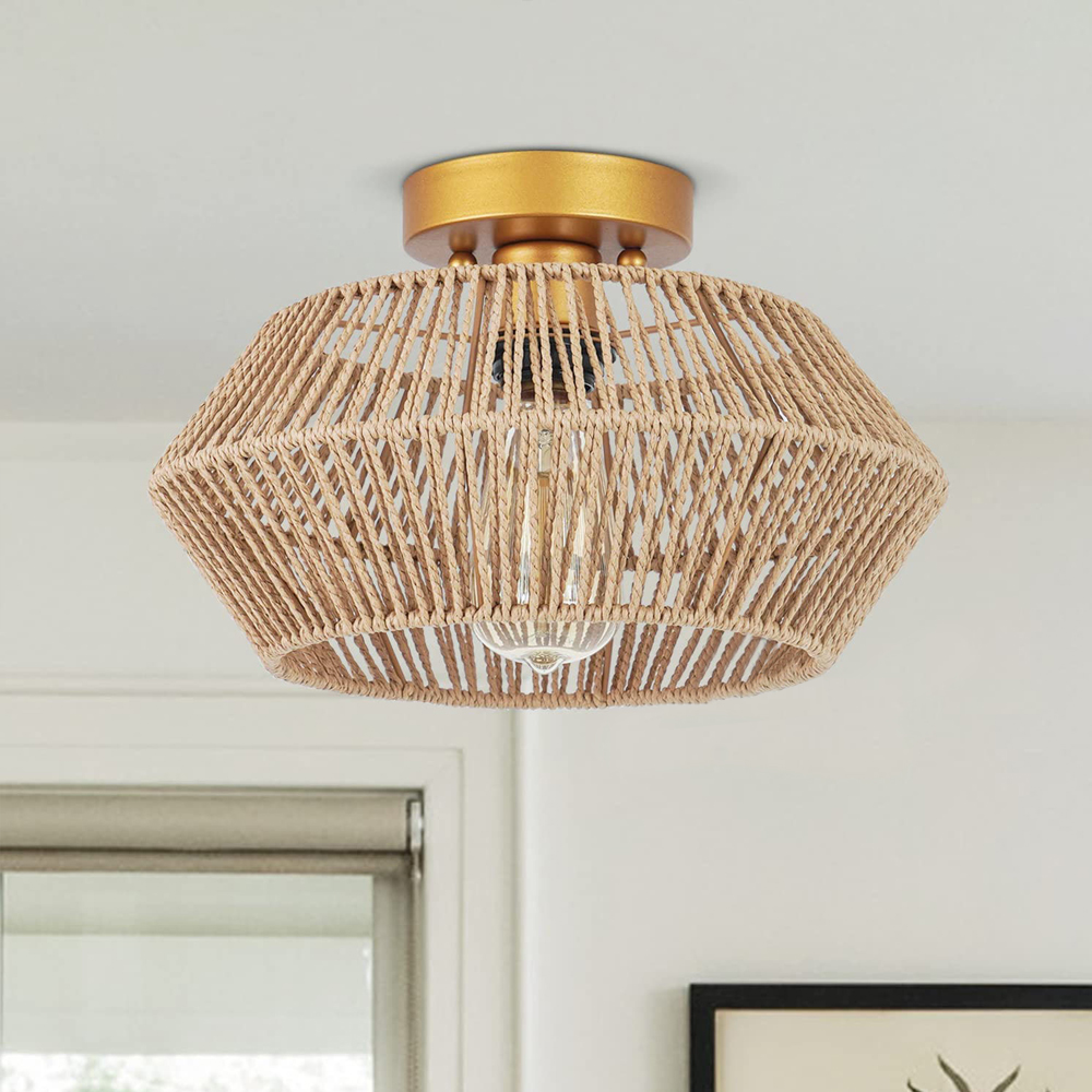 Irregular Flush Mount Ceiling Light Hallway Wicker Rope Light Fixture