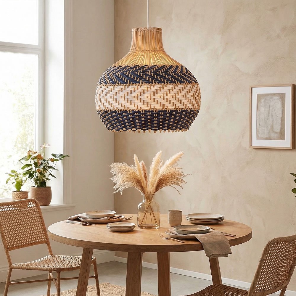 Modern Boho Woven Rattan Pendant Lighting Coastal Japandi Dining Room Kitchen Basket Light Fixture